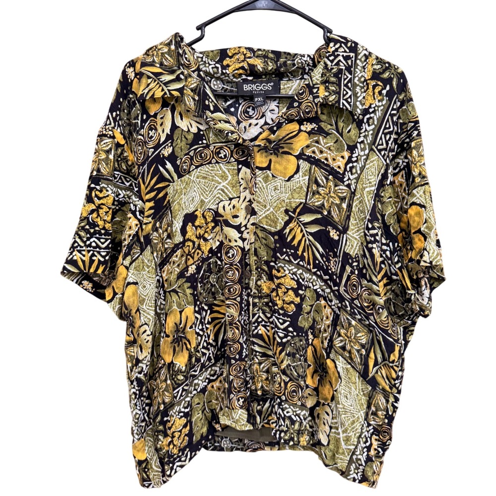 Briggs Petite Floral Button Down Blouse Top PXL Plus Size Hawaiian